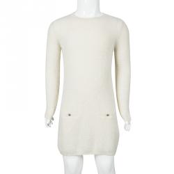 Pre Owned Chloe Beige Lurex Knit Detail Long Sleeve Sweater Dress 5 Yrs