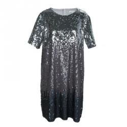Pre Owned Chloe Silver All Over Sequin Embellished Knit Dress 10 Yrs