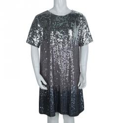 Pre Owned Chloe Silver All Over Sequin Embellished Knit Dress 10 Yrs
