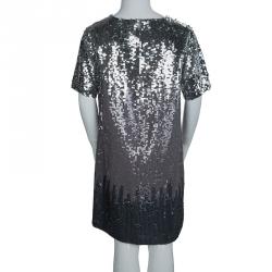 Pre Owned Chloe Silver All Over Sequin Embellished Knit Dress 10 Yrs