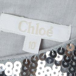 Pre Owned Chloe Silver All Over Sequin Embellished Knit Dress 10 Yrs