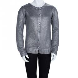 Pre Owned Chloe Silver Knit Metallic Finish Buttondown Cardigan 10 Yrs