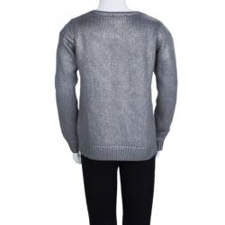 Pre Owned Chloe Silver Knit Metallic Finish Buttondown Cardigan 10 Yrs