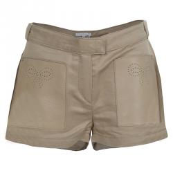 Pre Owned Chloe Beige Leather Patch Pocket Detail Shorts 10 Yrs