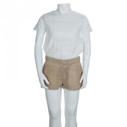 Pre Owned Chloe Beige Leather Patch Pocket Detail Shorts 10 Yrs