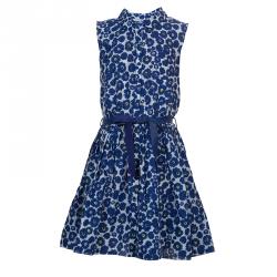 Dior Blue Floral Print Sleeveless Belted Shirt Dress Size 8 Yrs