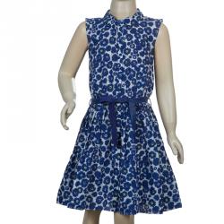 Dior Blue Floral Print Sleeveless Belted Shirt Dress Size 8 Yrs