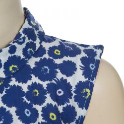 Dior Blue Floral Print Sleeveless Belted Shirt Dress Size 8 Yrs