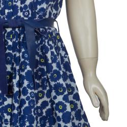 Dior Blue Floral Print Sleeveless Belted Shirt Dress Size 8 Yrs