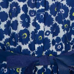 Dior Blue Floral Print Sleeveless Belted Shirt Dress Size 8 Yrs