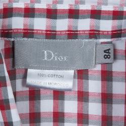 Pre Owned قميص ديور كاروهات أحمر وأبيض بأكمام قصيرة 8 سنوات