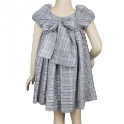 Dior Grey Short Sleeve Back Tie Detail Silk Dress 4 Yrs