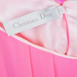 Pre Owned Dior Neon Pink Chiffon Pleated Belted Dress 10 Yrs