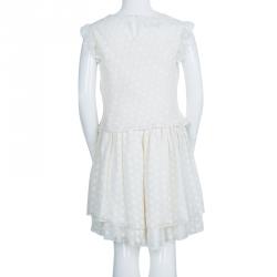 Pre Owned Dior Off White Polka Dot Print Ruffle Detail Top and Dress Set 10 Yrs