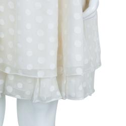 Pre Owned Dior Off White Polka Dot Print Ruffle Detail Top and Dress Set 10 Yrs