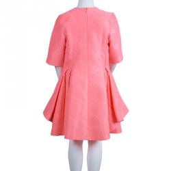 Pre Owned Dior Neon Pink Textured Flared Bottom Short Sleeve Dress 12 Yrs