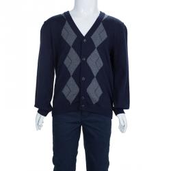 Pre Owned كارديغان دولتشي آند غابانا أزرق كحلي نمط معين بأكمام طويلة وأزرار أمامية 6 سنوات