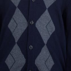 Pre Owned كارديغان دولتشي آند غابانا أزرق كحلي نمط معين بأكمام طويلة وأزرار أمامية 6 سنوات