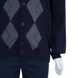 Pre Owned كارديغان دولتشي آند غابانا أزرق كحلي نمط معين بأكمام طويلة وأزرار أمام ية 6 سنوات