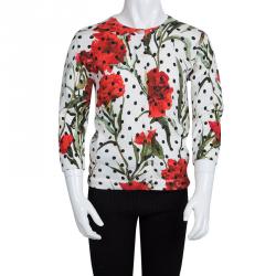 Pre Owned Dolce and Gabbana Floral and Polka Dot Print Buttondown Cotton Cardigan 8Yrs