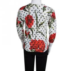 Pre Owned Dolce and Gabbana Floral and Polka Dot Print Buttondown Cotton Cardigan 8Yrs