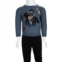 Pre Owned Dolce and Gabbana Blue Wool Sicilian Western Sweater 5 Yrs