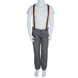Pre Owned Dolce and Gabbana Grey Herringbone Suspender Trousers 7/8 Yrs
