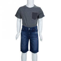 Pre Owned شورت جينز برمودا دولتشي أند غابانا أزرق نيلي ممزق مقاس 6 سنوات