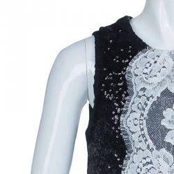 Pre Owned Dolce and Gabbana Black Sequin Embellished Lace Detail Sleeveless Dress 9/10 Yrs