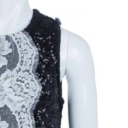 Pre Owned Dolce and Gabbana Black Sequin Embellished Lace Detail Sleeveless Dress 9/10 Yrs