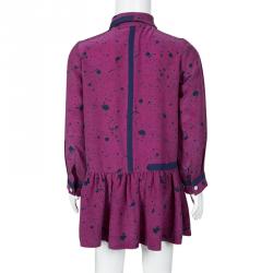 Fendi Pink Printed Silk Long Sleeve Gathered Dress 6Yrs