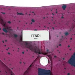 Fendi Pink Printed Silk Long Sleeve Gathered Dress 6Yrs