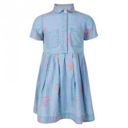 Fendi Indigo Chambray Printed Short Sleeve Gathered Dress 5Yrs