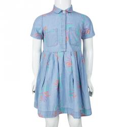 Fendi Indigo Chambray Printed Short Sleeve Gathered Dress 5Yrs
