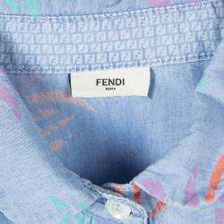 Fendi Indigo Chambray Printed Short Sleeve Gathered Dress 5Yrs