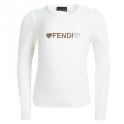 Pre Owned Fendi Kids Off White Logo Detail Embellished Long Sleeve Top 4 YRS