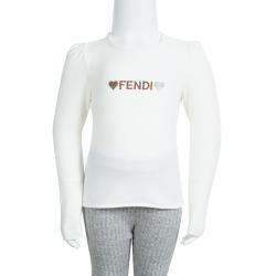Pre Owned Fendi Kids Off White Logo Detail Embellished Long Sleeve Top 4 YRS
