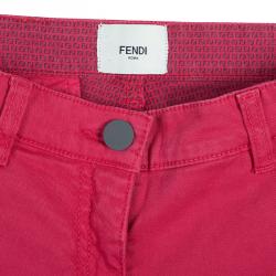 Pre Owned Fendi Red Monogrammed Pocket Flap Detail Pants 10 Yrs