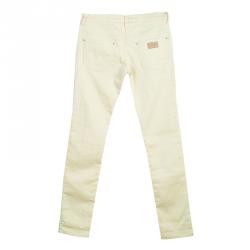 Pre Owned Fendi Yellow Monogram Pocket Detail Denim Skinny Jeans 10 Yrs