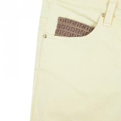 Pre Owned Fendi Yellow Monogram Pocket Detail Denim Skinny Jeans 10 Yrs