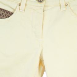 Pre Owned Fendi Yellow Monogram Pocket Detail Denim Skinny Jeans 10 Yrs
