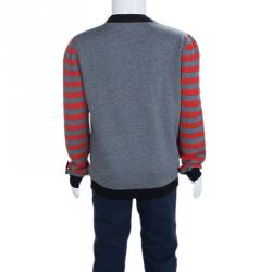 Pre Owned Fendi Grey Knit Striped Sleeve Detail Button Down Cardigan 6 Yrs