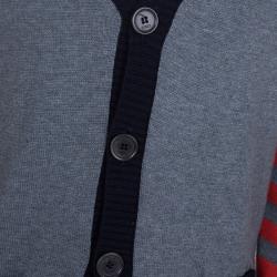 Pre Owned Fendi Grey Knit Striped Sleeve Detail Button Down Cardigan 6 Yrs