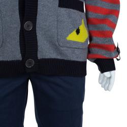 Pre Owned Fendi Grey Knit Striped Sleeve Detail Button Down Cardigan 6 Yrs