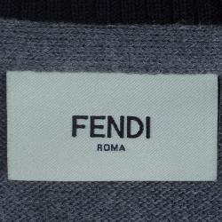 Pre Owned Fendi Grey Knit Striped Sleeve Detail Button Down Cardigan 6 Yrs