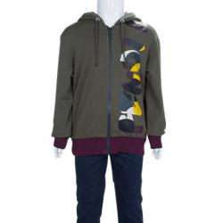 Pre Owned Fendi Olive Green Cotton Zip Detail Printed Hoodie 6 Yrs