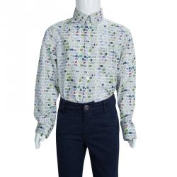 Pre Owned Fendi Multicolor Logo Printed Long Sleeve Buttondown Cotton Shirt 6 Yrs