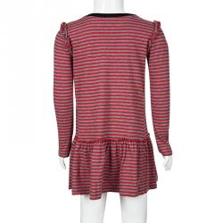 Pre Owned Fendi Red Striped Jersey Long Sleeve Ruffle Bottom Dress 6 Yrs 