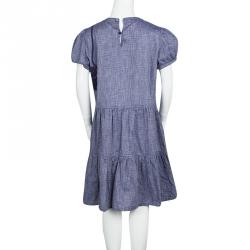 Pre Owned Fendi Blue Cotton Chambray Logo Patch Detail Dress 10 Yrs