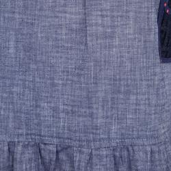 Pre Owned Fendi Blue Cotton Chambray Logo Patch Detail Dress 10 Yrs